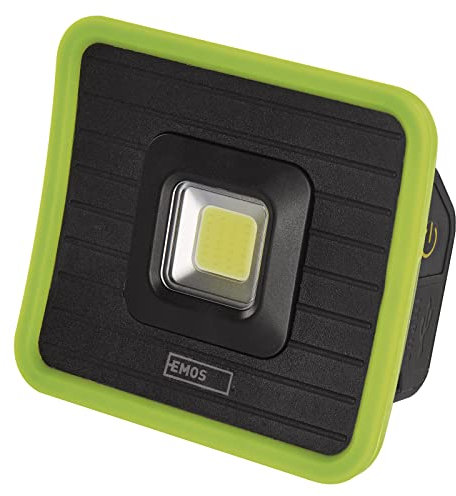 EMOS - aufladbare Mini-LED-Arbeitsleuchte mit Powerbank - stoßbeständig und wasserdicht - max. 1000lm, max. 40 m - 3 Leuchtmodi - 17 Stunden - micro-USB-Kabel - IP44 für Außenbereich - schwarz-grün