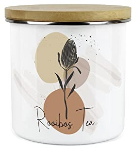 Purely Home Proteas South African Floral Rooibos Canister - White Metal Enamel Kitchen Food Storage Container