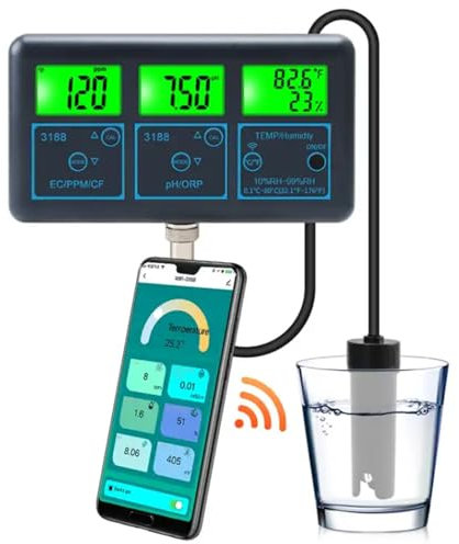 7 in 1 Wasserqualitätsmonitor, WLAN Version Des Tuya App Wasserqualitätstesters mit Abnehmbaren Elektroden, PH Messgerät, Langlebiges ABS ORP Messgerät für Aquarien(EU)