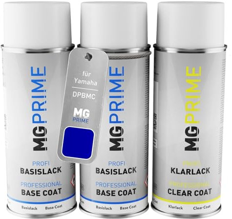 MG PRIME Motorradlack Sprühdosen Set für Yamaha DPBMC Deep Purple Blue Mica Grundlack Basislack Klarlack Spraydose 400ml
