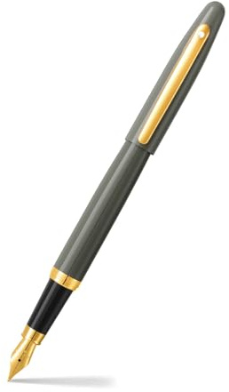 Sheaffer VFM 9427 Glossy Light Gray Fountain Pen with PVD Gold Tone Trim | Medium Nib | Premium Gray Pen