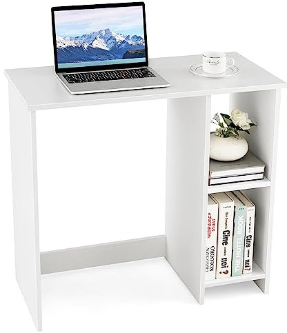 COSTWAY Kleiner Schreibtisch, Computertisch mit 2 Fächern, PC-Tisch, Bürotisch für kleine Räume, weiß, 80 x 40 x 74 cm