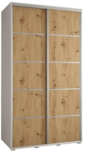 MEBLE KRYSPOL Davos 4 140 Schrank mit Zwei Schiebetüren für Schlafzimmer - Moderner Kleiderschrank mit Kleiderstange und Regalen - 235,2x140x60 cm - Weiß Artisan Silber