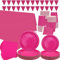 Rose Pink Party Tableware Supplies - Serves 40 , Rose Pink Pastel Party Decoration Dinnerware includes Plates, Cups, Napkins, Banner, Tablecloth for Graduation Wedding Birthday(Rose (Pink) + 40set)