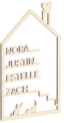 Deko Haus personalisiert mit Namen und Haustier 20 cm & 30 cm - Geschenkidee Einzug Familie Birke Multiplex, Acrylglas -Dekoration für zu Hause (Birke Multiplex)