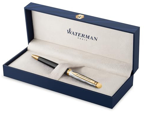 Waterman Hémisphère Stylo bille | Métal et laque noire avec finition or et Capuchon ciselé | Pointe moyenne | Coffret cadeau