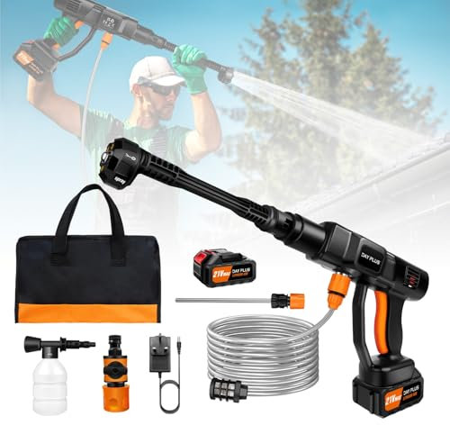 Cordless Power Washer Portable Pressure Washer 652 PSI High Pressure Cleaner Jet Car Washer Gun with 1x3.0Ah Battery,Charger,Nozzles, Foam Generator,Hose,for Patio Cleaning and Car Washing