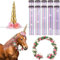 XunYee 12 Stück Pferde Kostüm Bling Zubehör Floral Spirale Horn 10 Mähne und Schwanz Clip in Haarverlängerungen Bling Pony Lametta Rose Blume Rebe für echtes Pferd Geburtstag Party Dekor