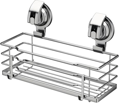DOLRIS Duschablage, Saugnapf, Duschregal mit Haken, Dusch-Organizer, rostfrei, SUS304 Edelstahl, Silber