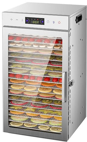 Hydravex 800W Food Dehydrator with 12/18 Stainless Steel Trays, LED Touch Control Design, Adjustable Digital Temperature 35-90°C and 24 Hour Timer, Food Dryer for Fruit, Veg, Meat,18Tiers