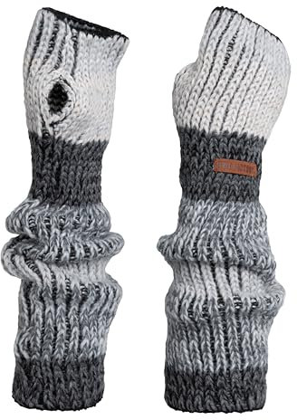 KNIT FACTORY - Remy Gestrickte Armwärmer - Winter Armstulpen - Handgelenkwärmer - Lange Handschuhe - Handstulpen - Damen Handwärmer - Mehrfarbig - Silver Mist - Einheitsgröße