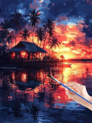 Sunset Malen Nach Zahlen Erwachsene DIY Handgemalt Ölgemälde Kit für Anfänger und Erwachsene Wolke Acrylpigment für Kinder Gemälde kreatives Geschenk Home Haus Deko Ohne Rahmen 40 x 50 cm JP-E