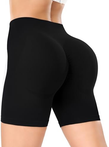 Wealurre Damen Gym Shorts Kurz Sporthose Damen High Wasit Fitness Radlershorts Push Up Yoga Shorts (005,Black,M)