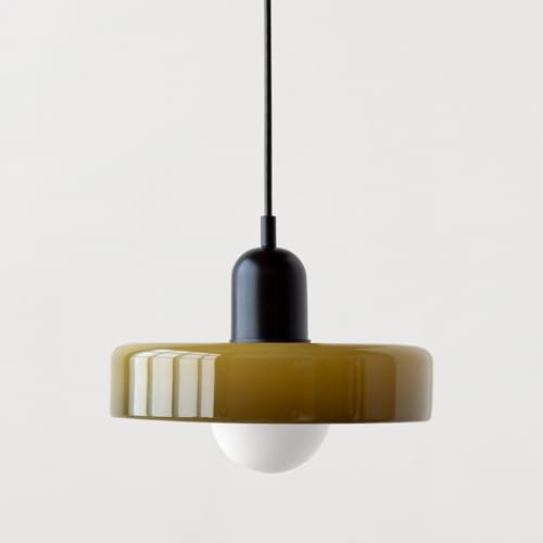 zenggp Minimalistischer Kronleuchter, Dimmbare LED-Pendelleuchte Mit Glasschirm Und E27-Sockel, 3 Lichtfarben, Deckenbeleuchtung Für Schlafzimmer Esszimmer Wohnzimmer(25cm,Tan + Black)