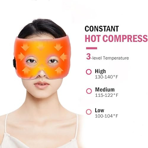 Gesicht Heizkissen, 3 Wärmeeinstellungen Augenwärmer Heizkissen für Augen, 40°-60° Warme Kompresse Therapie und Hergestellt aus Bequemen Stoffen, für Linderung von Augenermüdung, Sinusitis, Migräne