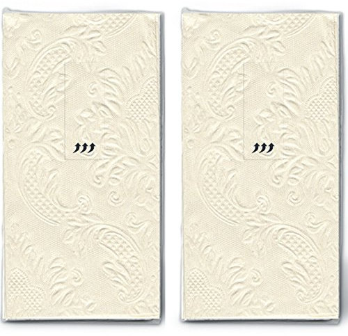 20 Taschentücher (2x 10) Moments Ornament creme/beige - Uni mit Ornamente geprägt/Hochzeit/Freudentränen