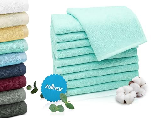 ZOLLNER 10 Toallas de tocador de algodón 100%, 30x50 cm, Verde Menta, 400 g/m²