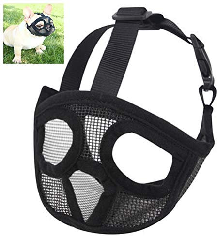 AimdonR Short Snout Dog Maulkorb-Einstellbare Atmungsaktives Mesh Bulldog Pugs Maulkorb zum Beißen Kauen Bellen Training Hundemaske Anti-Beißen Kauen Bellen