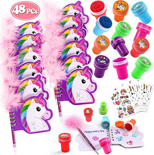 Tacobear 48 Pezzi Gadget Compleanno Unicorno Regalo Bambina con Taccuino Penna Timbri Tatuaggi Regalini Festa Compleanno Invitati Bambini