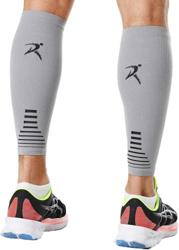Rymora Calf Compression Sleeves for Men & Women (Ideal for Sports, Running, Shin Splints & More) (One Pair) (Grey) (Small) [S]
