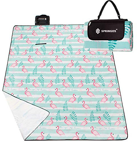 SPRINGOS Picknickdecke 200 x 200 cm Flamingos Tragegurt mit Reißverschlusstasche Matte Sitzunterlage Outdoor Autodecke Strandtuch