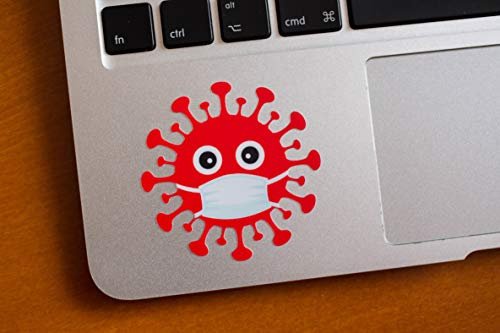 EppoBrand 6 x (5,1 cm - 10,2 cm) Schutzmaske, Rot / Schwarz, Covid Virus mit Gesichtsmaske, Aufkleber für Laptop, MacBook, Auto, Kühlschrank, Skate, Fahrrad, JDM