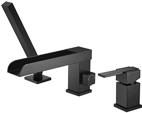 Kruzoo YG6302 MB - Grifo Monomando Bañera con Ducha de Mano y Boquilla de Mano con 3 Agujeros, Color Negro Mate