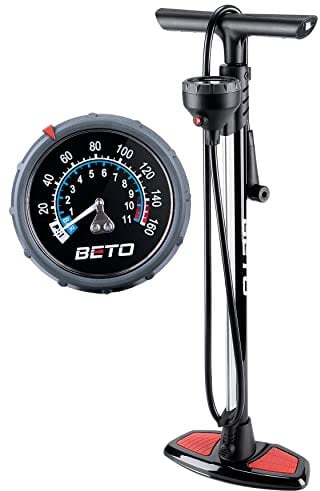 Beto Fahrradpumpe mit Oben positioniertes Manometer, luftpumpe Fahrrad für alle Ventile - Dunlop Ventil, Französisches Ventil, Auto Ventil Hochdruck bis 11 bar/160 psi (CMP-188SCGB, M)