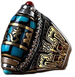 Anneaux rotatifs en argent sterling S925 pour femme/homme - Roue de prière tibétaine bouddhiste - Sculpture Pixiu - Bête porte-bonheur - Bague mantra Om pour homme/femme - Agate rouge incrustée +