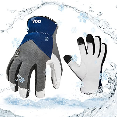 Vgo... 1 Paar Winter-Arbeitshandschuhe, Sicherheits-Arbeitshandschuhe aus Leder für Kaltlagerung oder Gefrierschrank, wasserdicht,3M Thinsulate-Futter (GA7711FW)