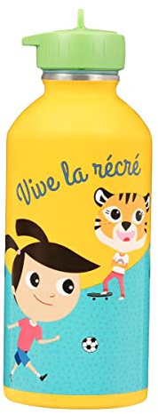 Gourde enfant Acier inoxydable DRAEGER PARIS - Facile à nettoyer - gourde réutilisable - Idéale pour parc, école - Contenance 300ml - 17 cm x 6,5 cm - Jaune - Message inscrit : Vive La Récré