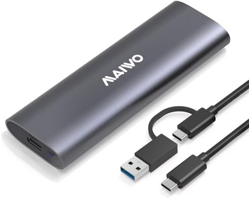 MAIWO M.2 SSD Enclosure 10Gbps for NVMe & SATA,Tool-Free NVMe Enclosure USB C/USB A, M.2 Enclosure Aluminum with 17.71in Cable, SSD Enclosure for M2 2230/2242/2260/2280 M-Key/(B+M) Key-Grey