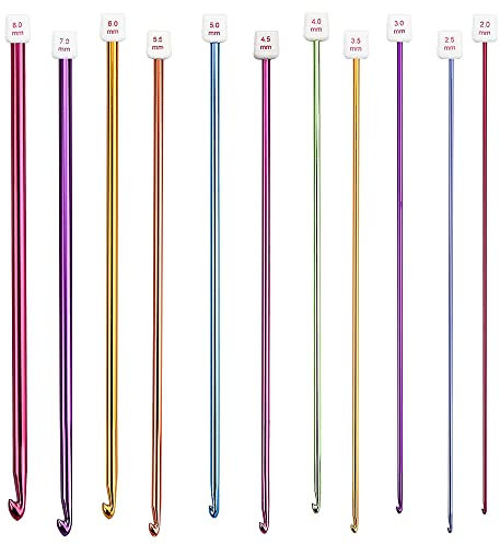 Häkelnadel Set WACH AUF 11 Stück Tunesische Häkelnadel Set, 2 mm-8 mm Multicolor Aluminium Häkelnadeln Set, Afghanische Häkelnadel Set für Anfänger Oder Profis Einfaches Tragen und Benutzen