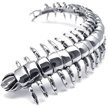 Skcess Männer Lederarmband Silber,Kettenarmbänder Tausendfüßler Rostfreier Stahl Männer Armband 220X32Mm
