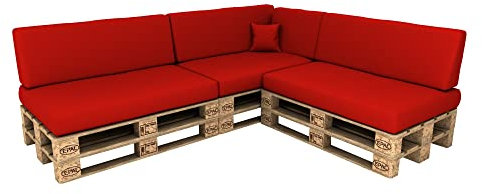 POKAR Palettenkissen Wasserabweisend Palettenauflagen mit abnehmbarem Bezug Palettenmöbel Palettensofa 8er Set: Sitzkissen 120x80 + Rückenlehne 120x40, Rot