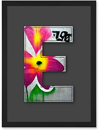 Wee Blue Coo Letter E Abstract Flower Grey Decorative Graffiti Mural Alphabet Initial Stencil Artwork Framed Wall Art Print A4