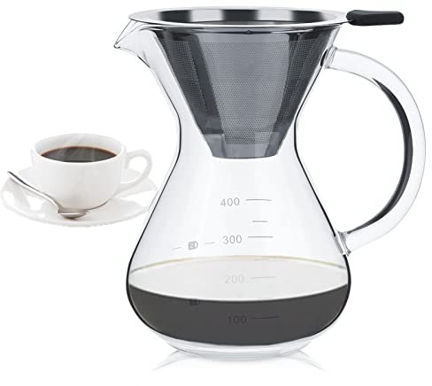 Natudeco Cafetera de vertido, cafetera de vertido con filtro Cafetera de goteo de vidrio Recipiente de filtro con báscula Adecuado para uso doméstico en la oficina
