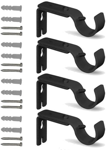 QualityDen Curtain Pole Brackets Adjustable Length of 9 - 12cm - Metal Curtain Rod Brackets Set with Screws for Poles, Wall Rod-Heavy Duty & Rust Resistant (Black - 4pcs)