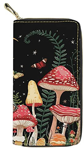Xhuibop Pilz-Geldbörse für Damen, Urlaubsgeschenke, lange Geldbörsen, Reißverschluss, für Teenager, Mädchen, Reisezubehör, Mond, Schmetterling, Clutch, Geldbörse, schmal, Geldbeutel, Geldaufbewahrung,