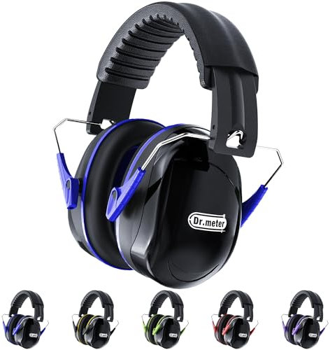 Dr.meter Cascos Antiruido, Cascos Insonorizados SNR 31dB Banda Ajustable para la Cabeza Plegables Defensores para Campo de Disparo Caza Negro+Azul