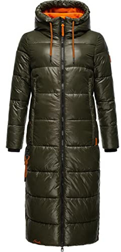 Navahoo Damen warmer Winter Steppmantel mit Kapuze Schmuseengel Dark Olive Gr. XS