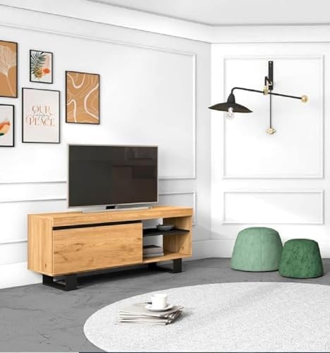 Skraut Home - Mobile TV Mod.Naturale ''Rovere/Nero'', 1 Porta e 2 alloggi, Soggiorno-soggiorno, 120 x 40 x 53 cm