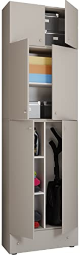 VCM Wooden Broom Cupboard Vacuum Cleaner Household Cabinet Drawer Lona SA Wooden Broom Cupboard Vacuum Cleaner Household Cabinet Drawer Lona SA Gray