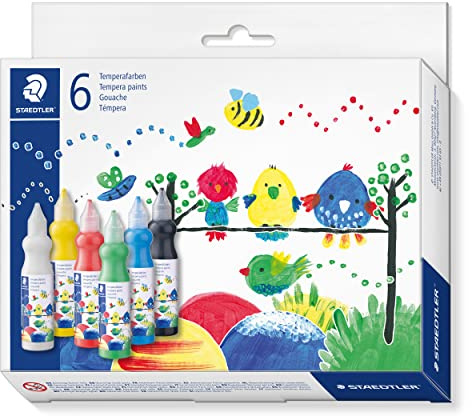 STAEDTLER 8853 Temperafarben – 6er-Set, Brillante Farben | Hochdeckende Farbe in Dosierflaschen – für Papier & Holz – Art.-Nr. 8853 C6