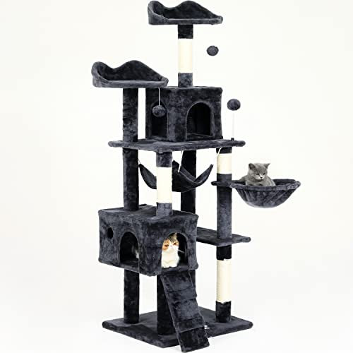 Kratzbaum Katzenbaum mit Sisal-Seil Plüsch Liege höhlen Spielhaus Spielzeug für Mittelgroßer Katzen (Dunkelgrau)