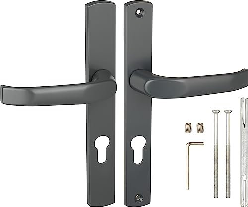 Türgriffe 72 mm Anthrazit – Aluminium Türgriff Gartentor - Universal Drückergarnitur Gartentor – Solid Türklinken Set – Profilzylinder Türklinke - Türdrückergarnitur - Drückerpaar