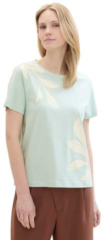 TOM TAILOR Damen Basic T-Shirt mit Print, sea foam, L