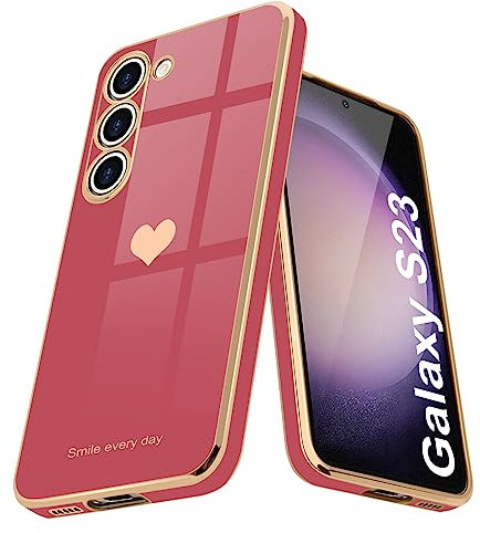Teageo Coque pour Samsung Galaxy S23 5G, Jolie Coque de téléphone pour Filles, Luxueuse Protection d'appareil Photo à Paillettes galvanisées, Coque résistante aux Chocs pour S23 5G, Camélia Rouge