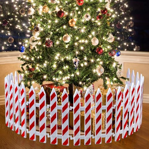 Soaoo 36 Stück Weihnachts-Lattenzaun, 30 cm, Kunststoff, Weihnachtsbaumzaun, Bonbonfarben, Rot, Weiß, Lattenzaun, Gartendekoration für Weihnachten, Haustier, Zuhause, Innen- und Außenbereich, Party,