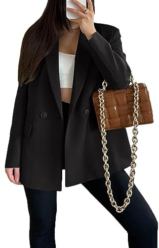 ORANDESIGNE Blazer Donna Elegante Estivo Tailleur Eleganti Giacca da Lavoro e Ufficio A Nero L